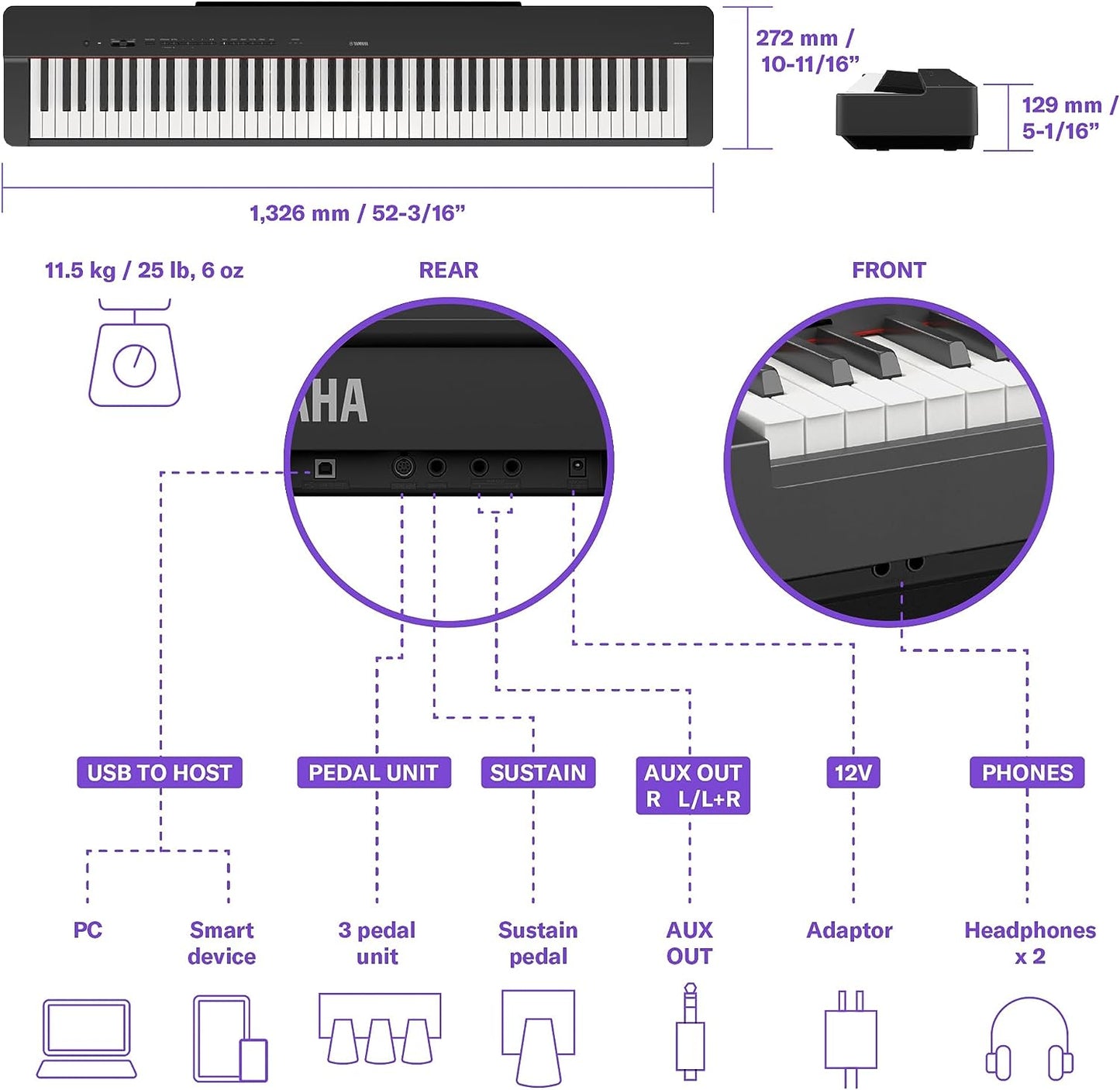 Yamaha P225 88-note weighted GHC (Graded Hammer Compact) action digital piano