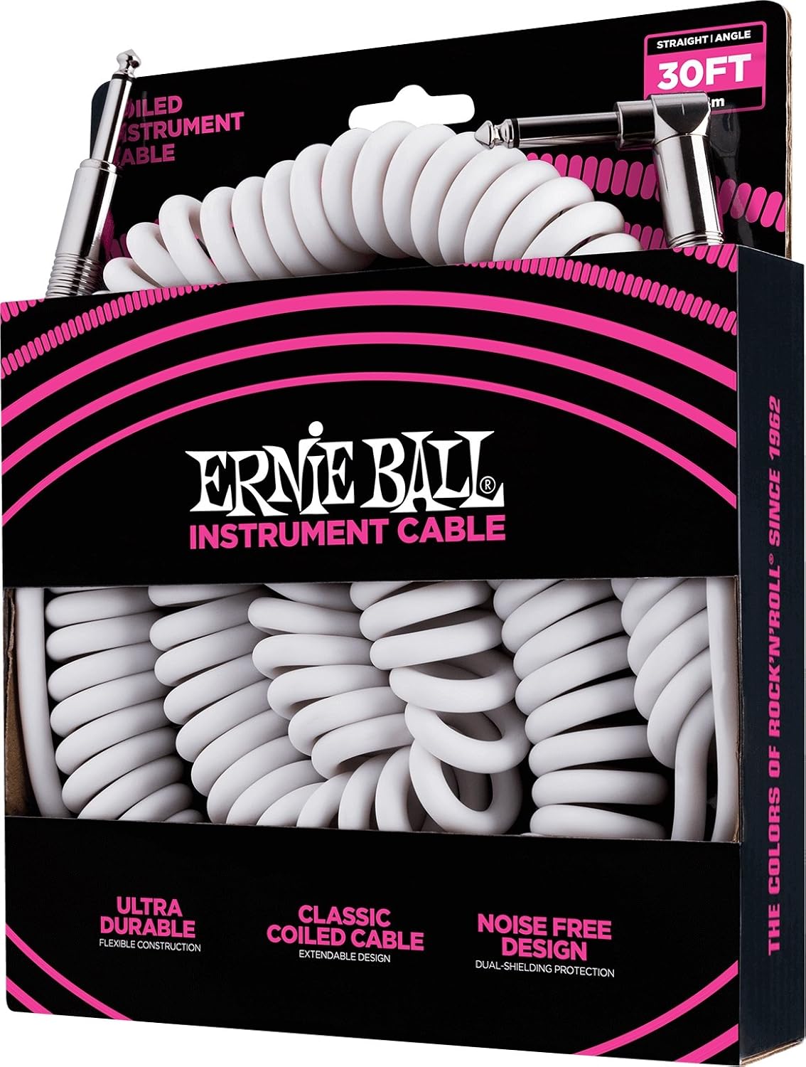 Ernie Ball 30' Coiled Straight/Angle Instrument Cable - White 6045EB