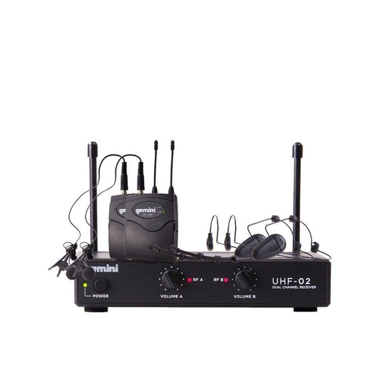 Gemini Dual Channel Wireless Headset Lavalier Microphone System, UHF-02HL-S12