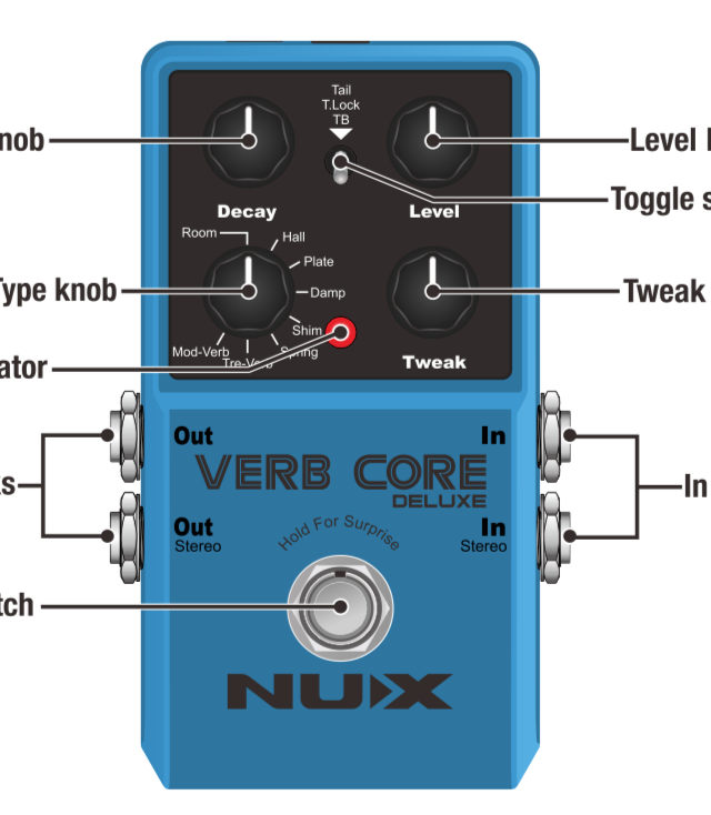 NUX Reverb Effects Pedal with 8 Different Reverbs and Freeze VERBCORE-DELUXE
