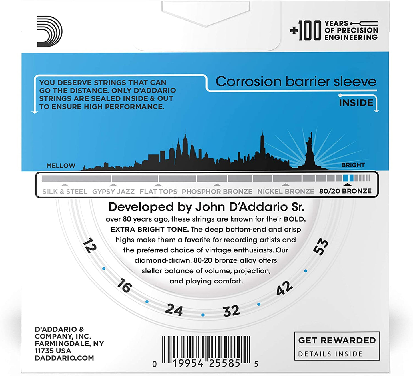 D'Addario 3-Pack 80/20 Bronze Acoustic Guitar Strings