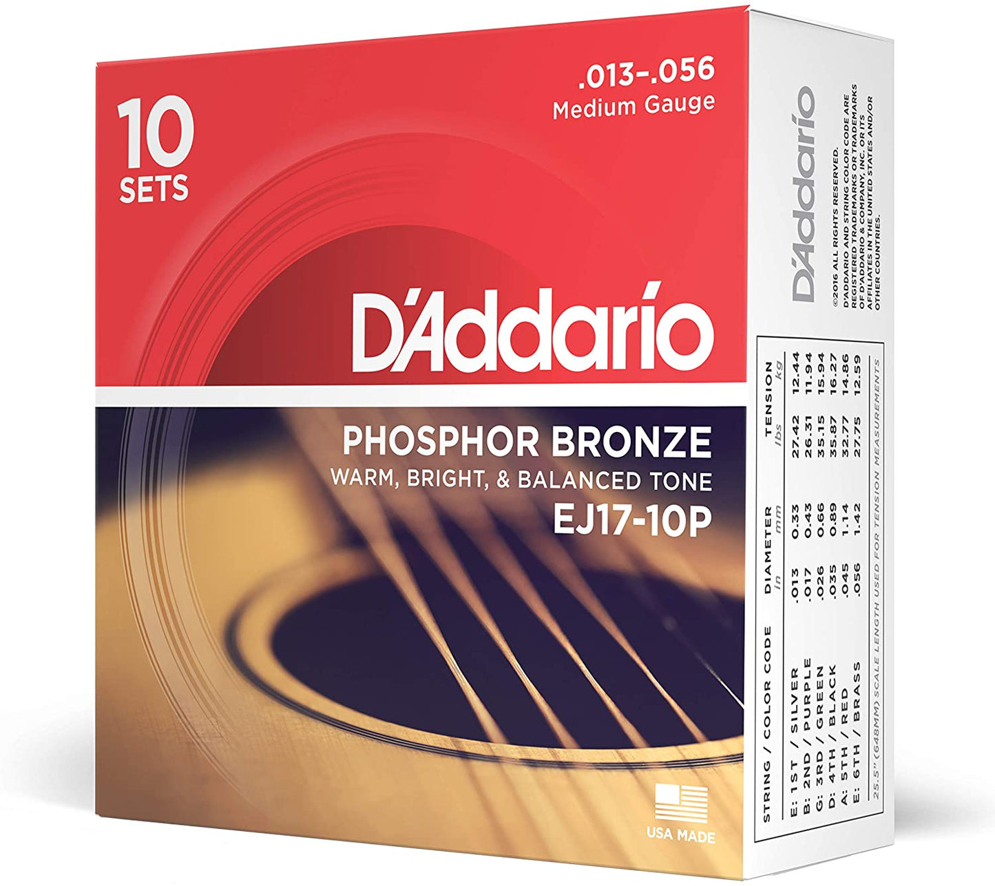 D'Addario Phosphor Bronze Acoustic Guitar Strings (10 Pack)