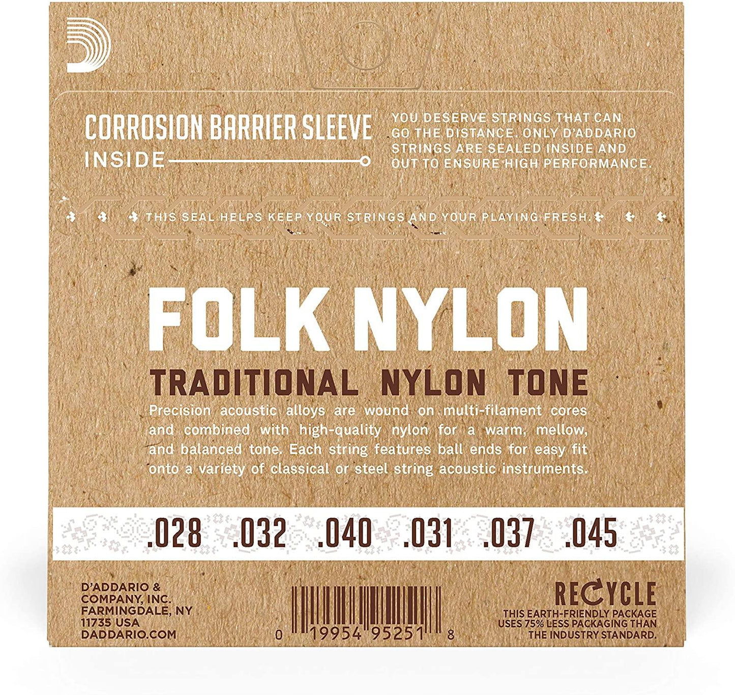 D'Addario EJ33 Ball End Nylon Folk Guitar Strings, Normal Tension Clear 80-20 Bronze - Rockit Music Canada