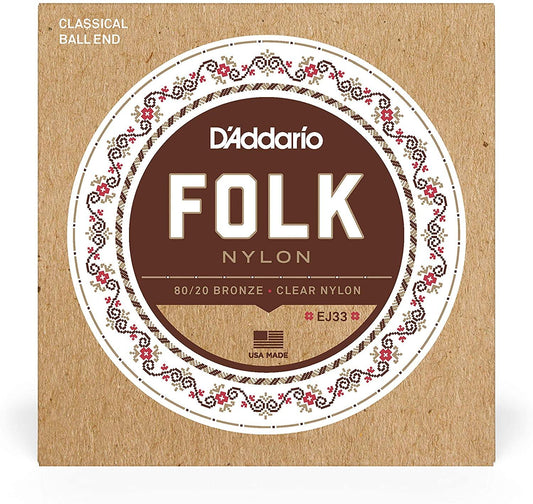 D'Addario EJ33 Ball End Nylon Folk Guitar Strings, Normal Tension Clear 80-20 Bronze - Rockit Music Canada