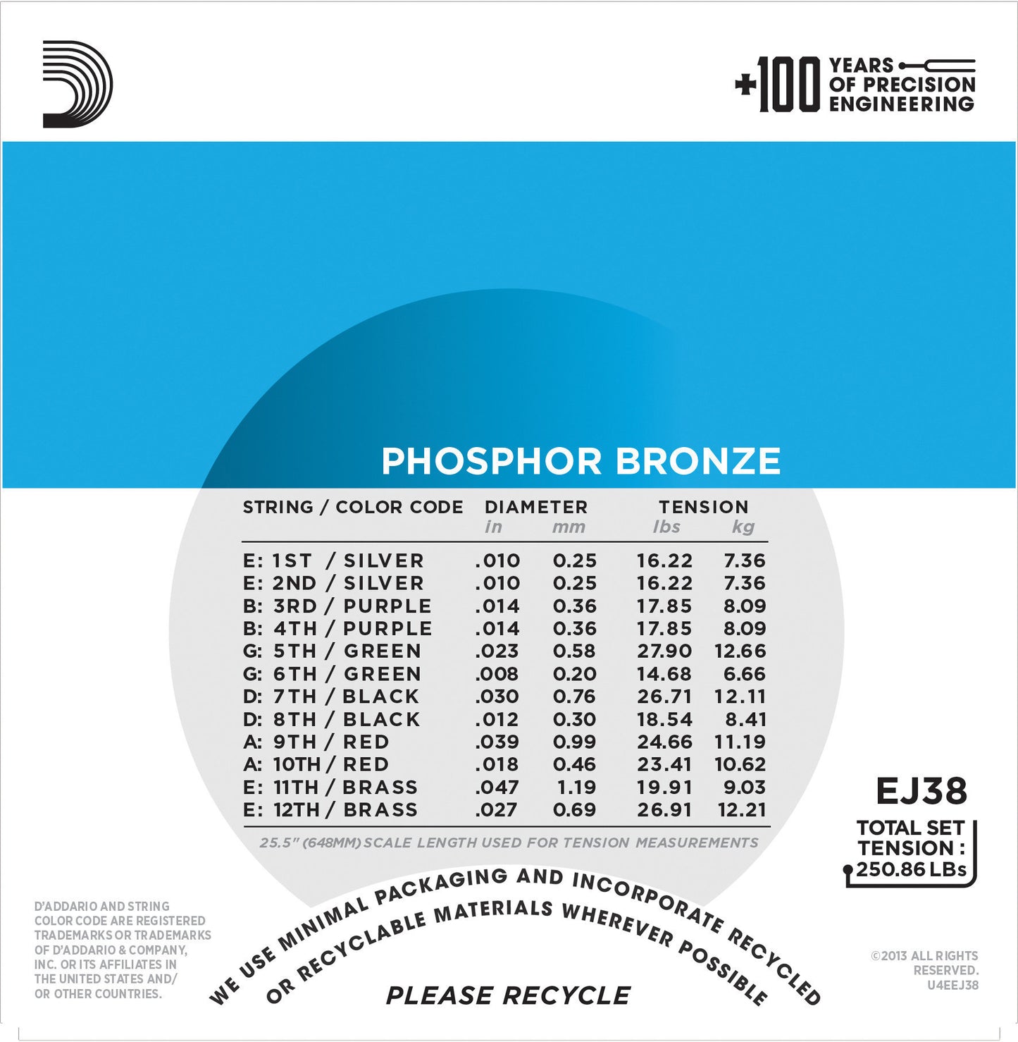 D'addario Phosphor Bronze Acoustic Guitar Strings 12 String