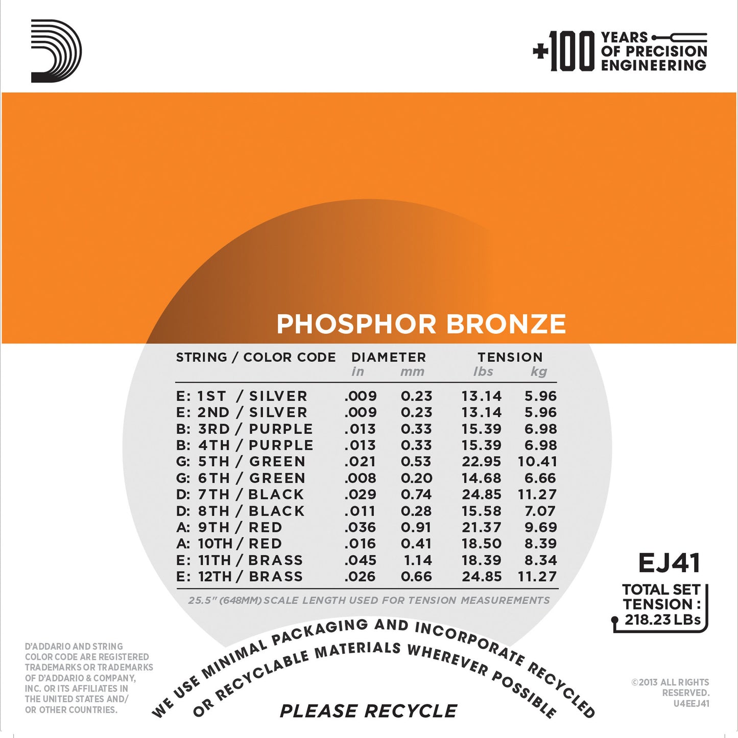 D'addario Phosphor Bronze Acoustic Guitar Strings 12 String