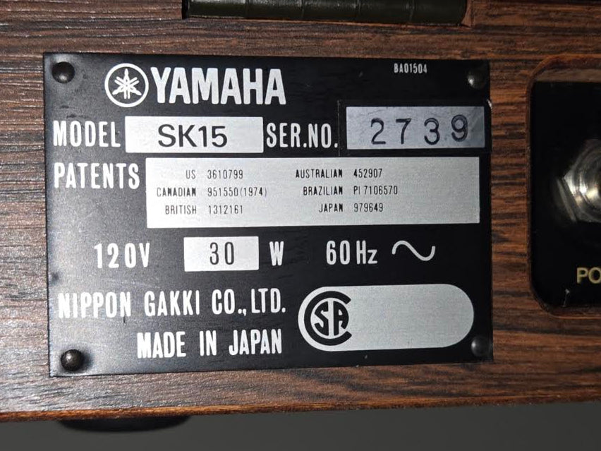Vintage Yamaha SK-15 Synthesizer MI Japan - Consignment