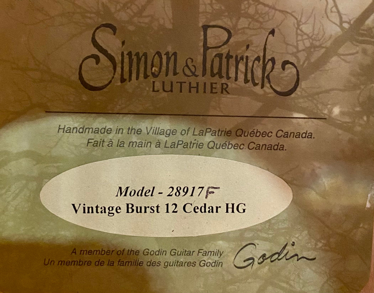 Simon & Patrick 28917F Vintage Burst 12 Cedar HG Acoustic Guitar w/Bag - Used