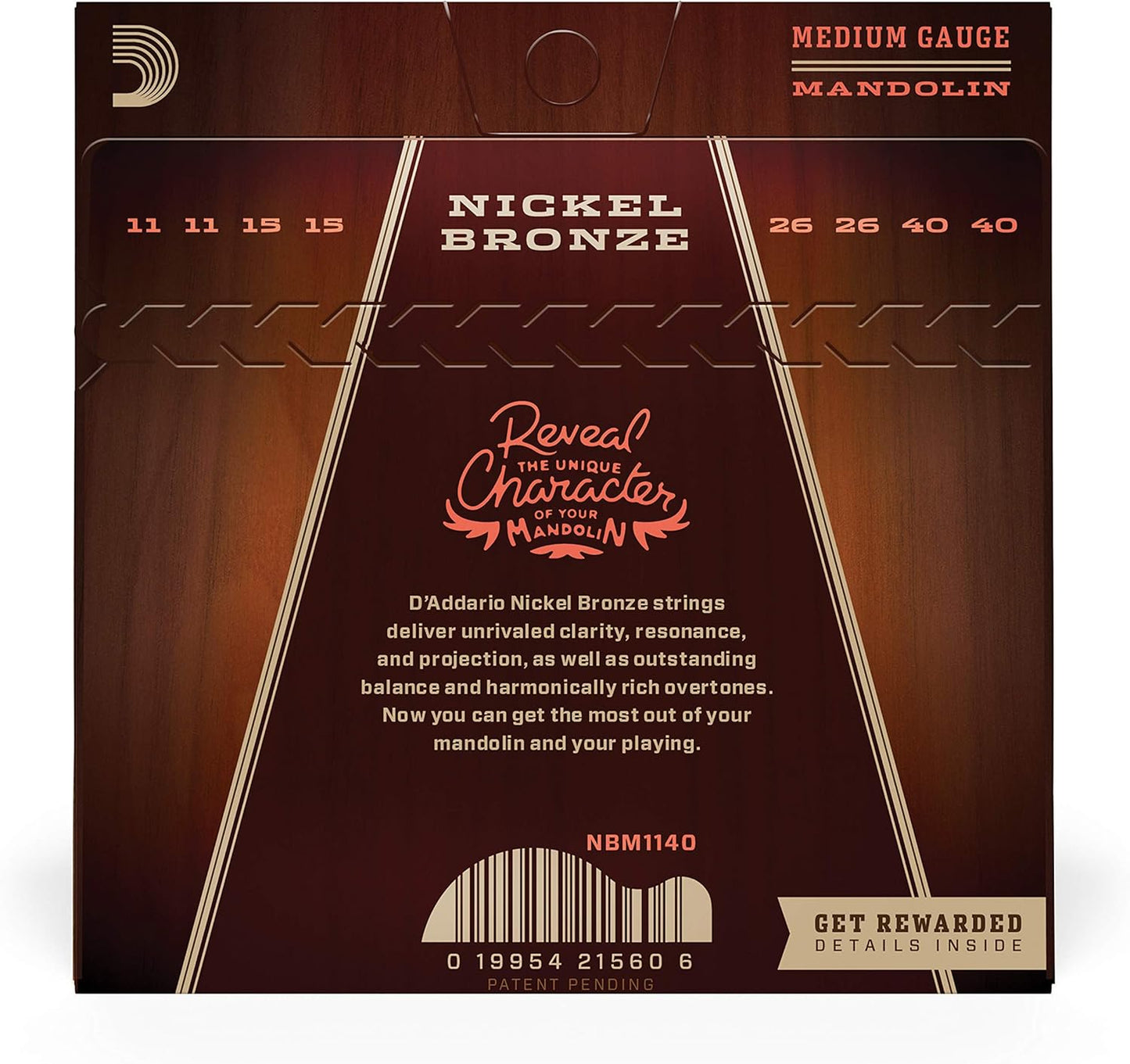 D'Addario NBM1140 Nickel Bronze Mandolin Strings, Medium, 11-40