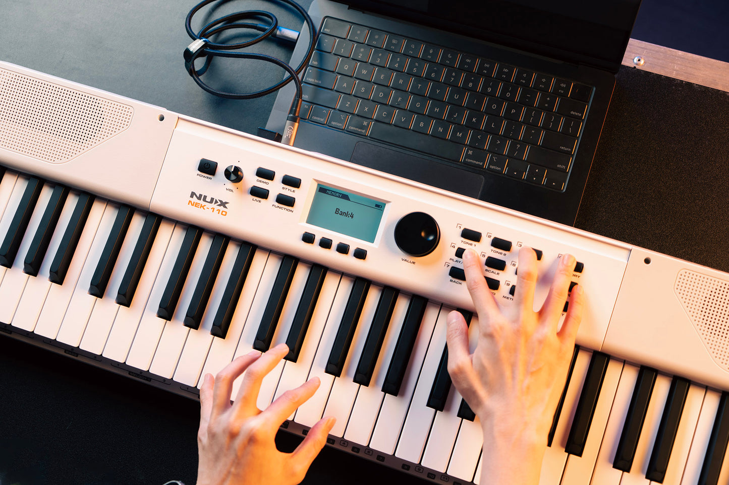 NUX NEK-110 61-Key Portable Keyboard with 700 Tones, White