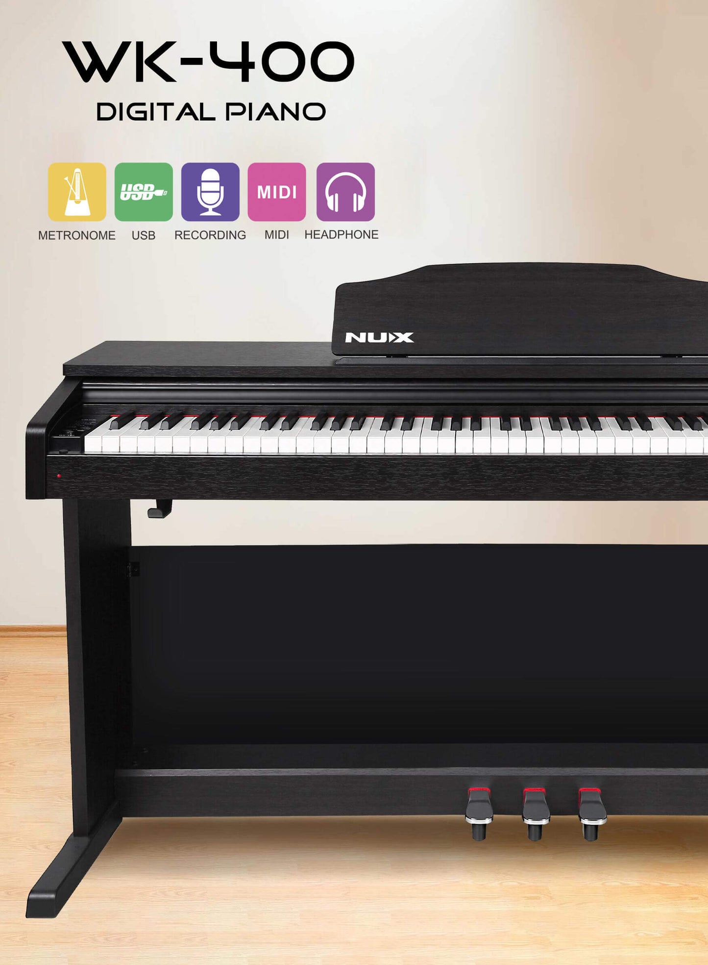 NUX WK-400 88-Key Digital Piano With Dynamic Curves, Black