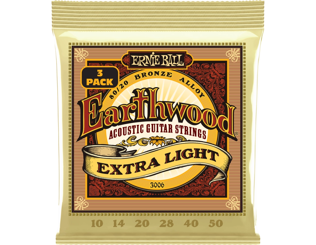 Ernie Ball Earthwood Acoustic Guitar Strings 80/20 Bronze 3 Pack
