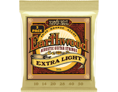 Ernie Ball Earthwood Acoustic Guitar Strings 80/20 Bronze 3 Pack