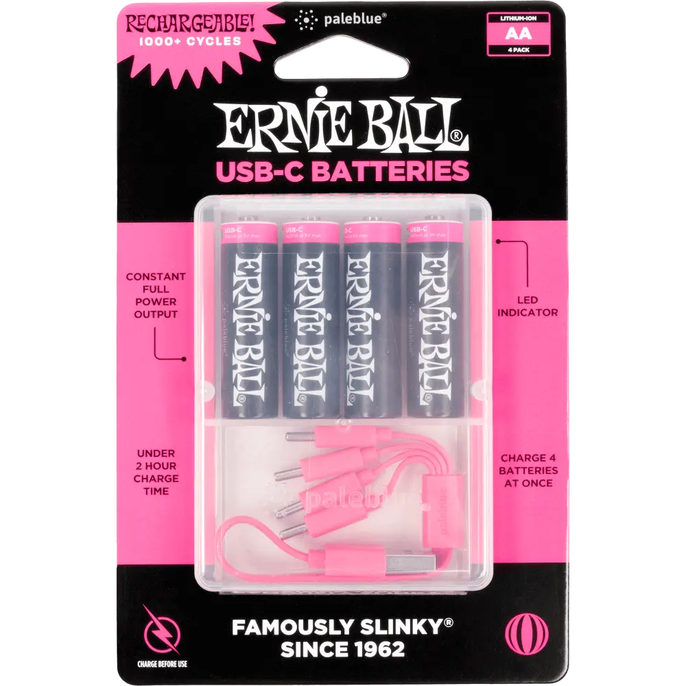 Ernie Ball USB-C Rechargeable AA Battery by Paleblue (4 Pack)