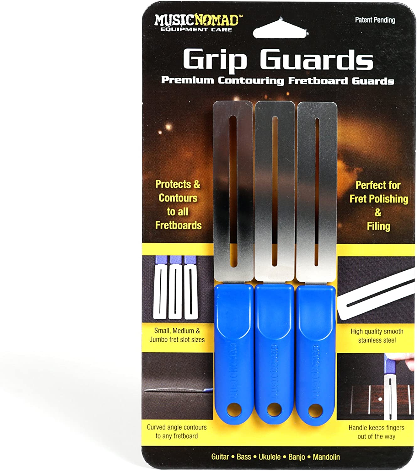 MusicNomad Grip-Guards 3-piece fretboard guards for small, medium, jumbo fret slots MN225