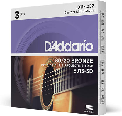 D'Addario 3-Pack 80/20 Bronze Acoustic Guitar Strings