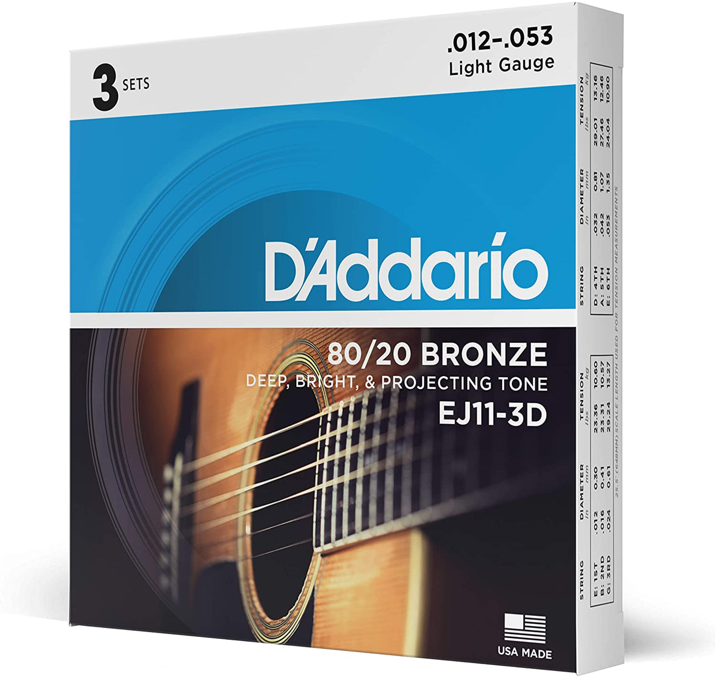 D'Addario 3-Pack 80/20 Bronze Acoustic Guitar Strings