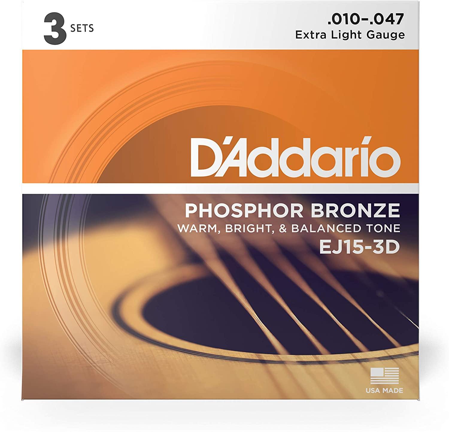 D'Addario 3-Pack Phosphor Bronze Acoustic Guitar Strings - Rockit Music Canada