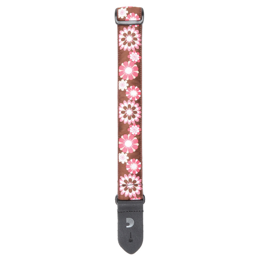 Planet Waves 15UKE02 Nylon Ukulele Strap - Brown and Pink Flowers - 1.5"